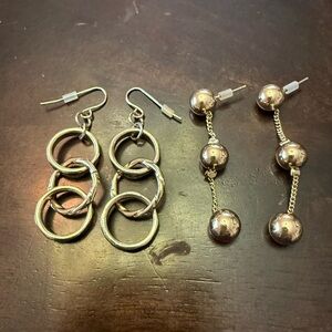 Gold color Hoops and hanging Balls earrings  Set of 2